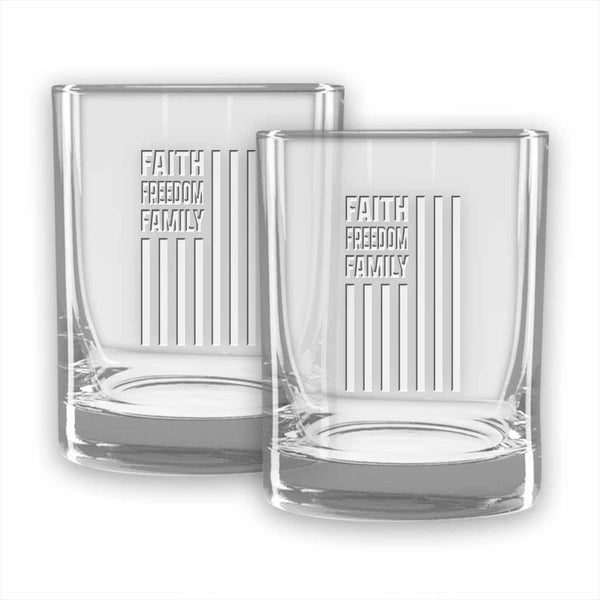 Faith Freedom Family - Double Old Fashioned Glasses (set of 2)
